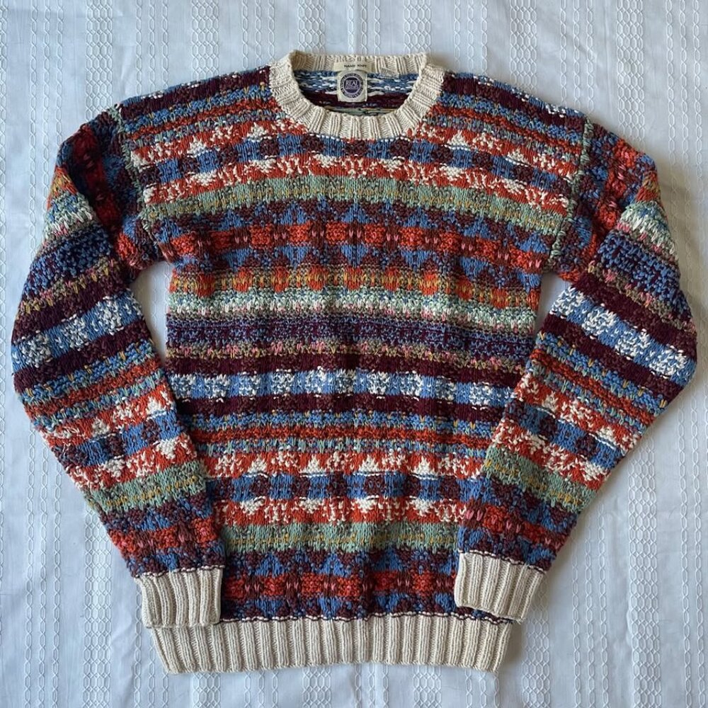 Vintage Hand Knit Sweater Saks Fifth Avenue Linen Cotton Colorful